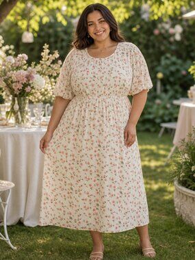 🌸 Dazy Floral Puff‑Sleeve Dress – Cottagecore Garden‑Party Charm